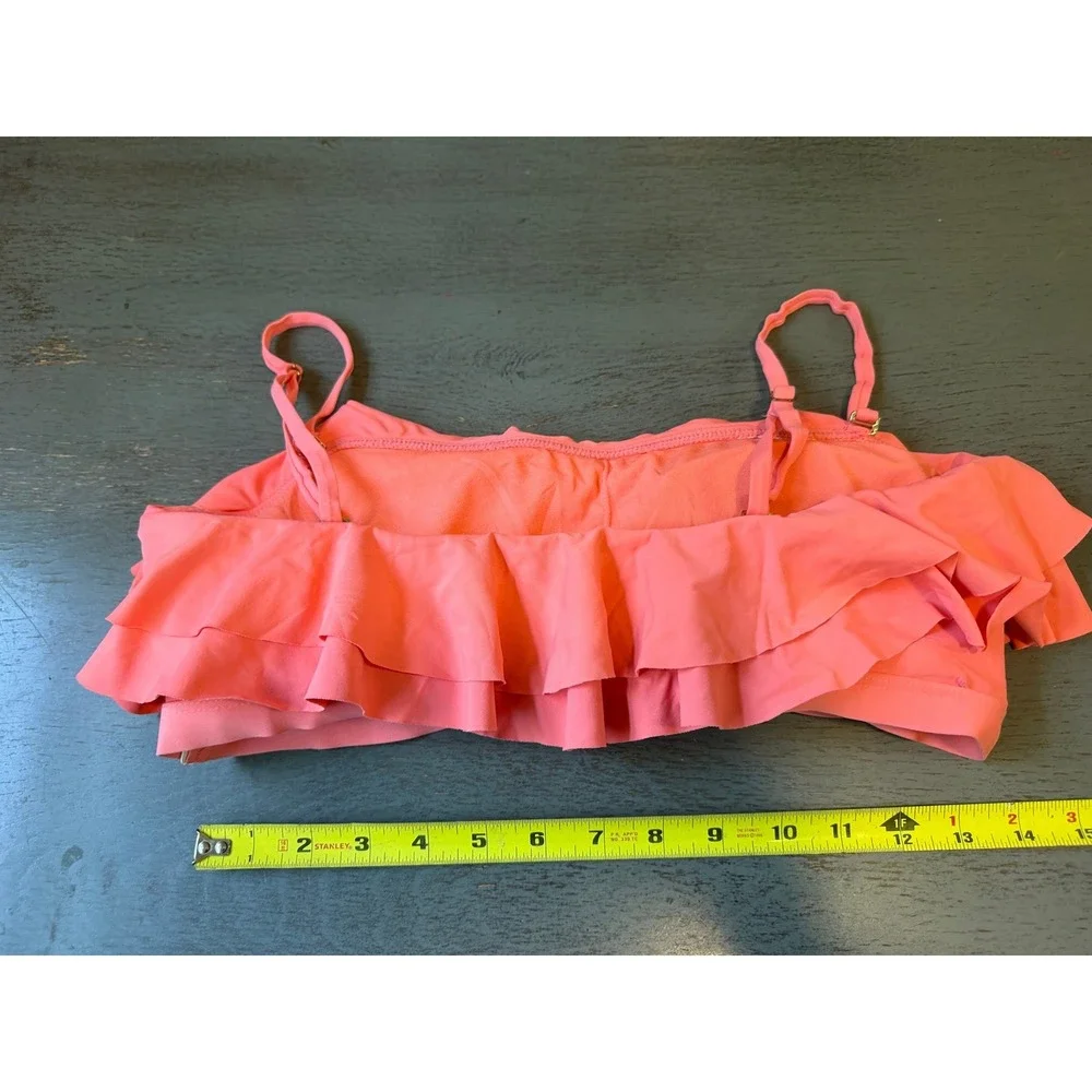 Time and Tru Coral Pink Ruffle Bikini Top Bandeau Swimsuit Large 12-14 New